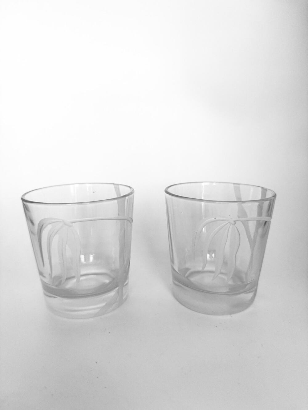 Set of 2 Bamboo Etched Highball Tumbler Glasses